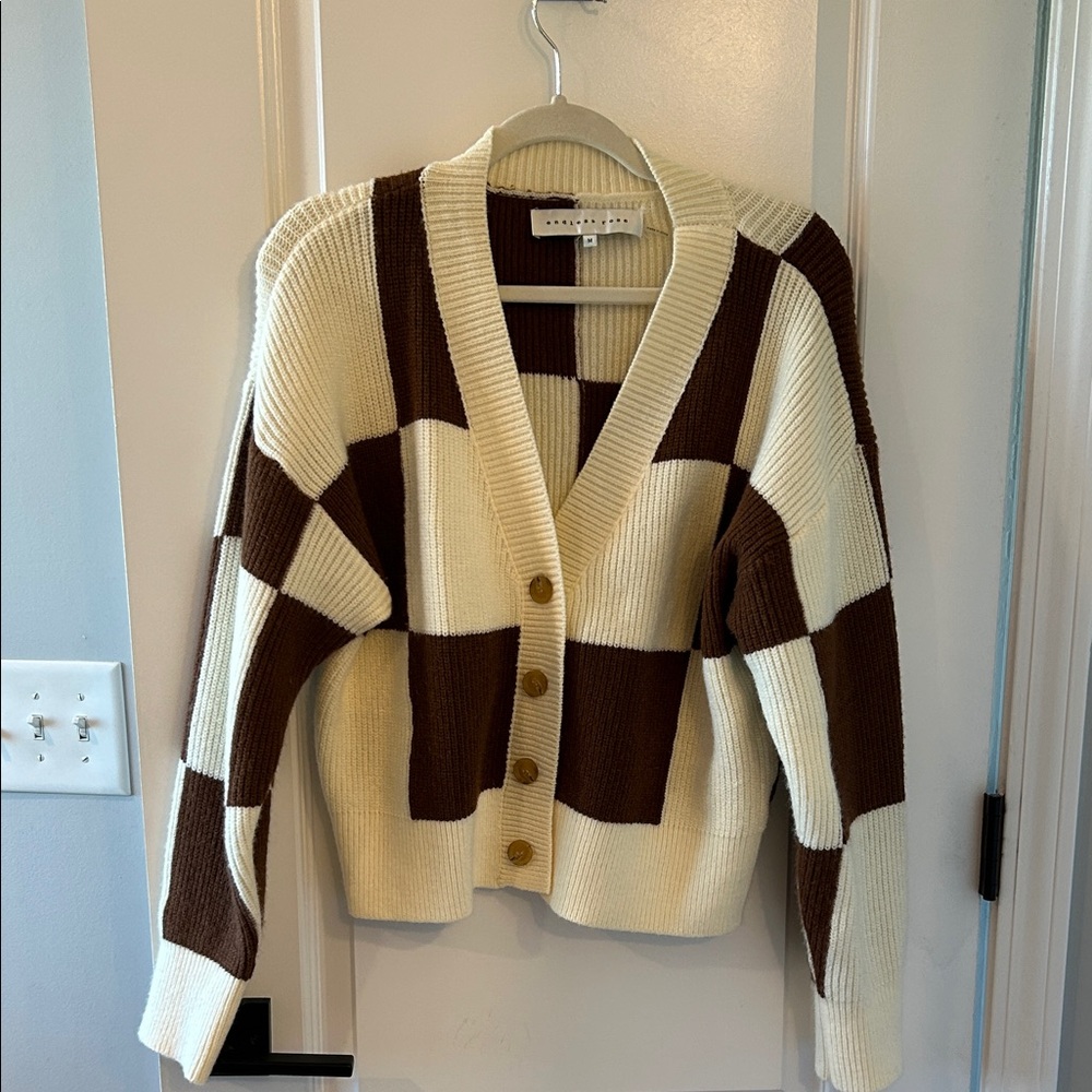 Endless Rose Cream and Brown Checkered Cardigan 6.